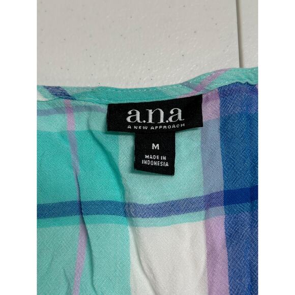 ana A New Approach‎ Top Womens Medium Blue Purple Plaid Ruffle Sleeveless V-Neck - Picture 6 of 9